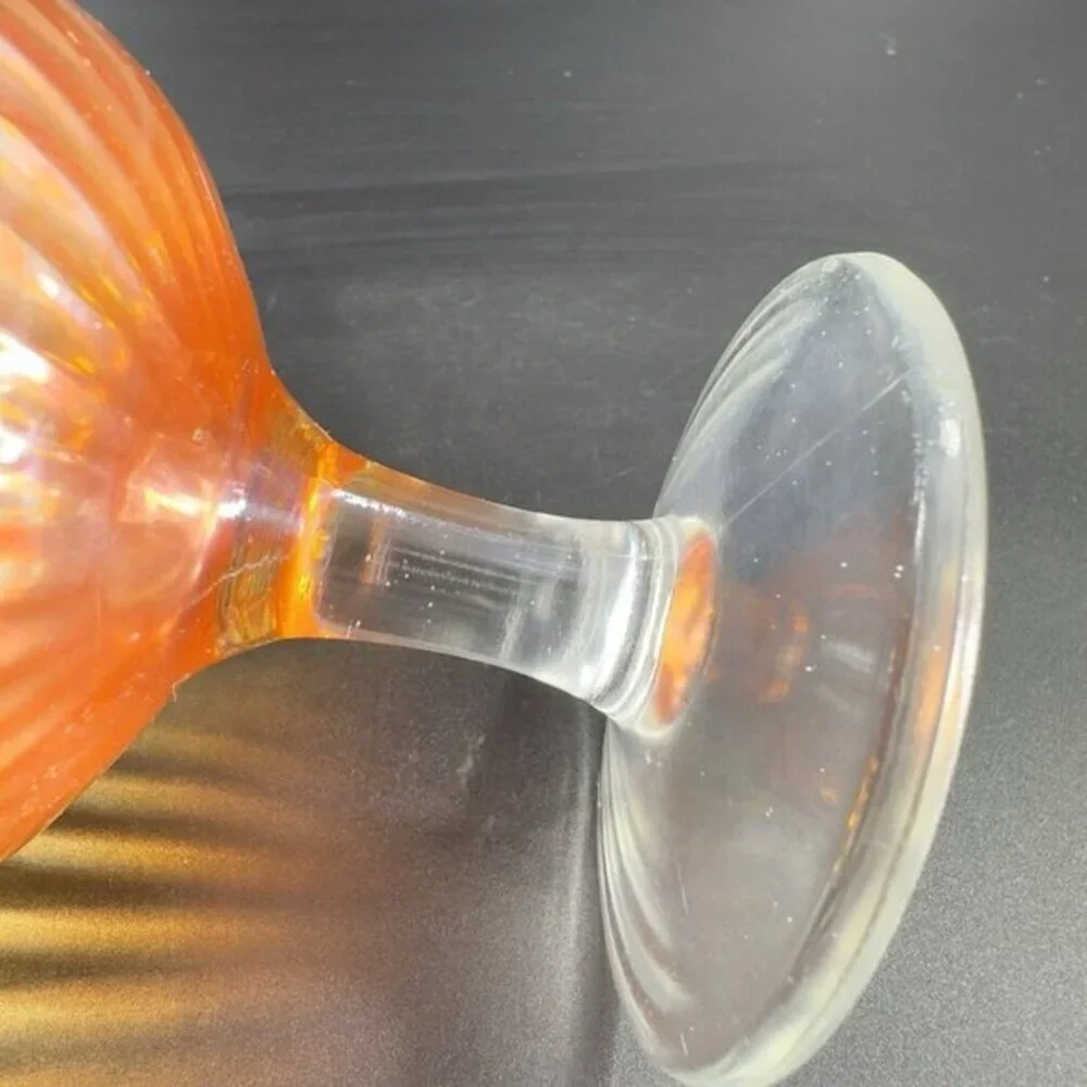 VTG Marigold Carnival Glass Iridescent Ruffled Pedestal Compote Footed Dish Bowl